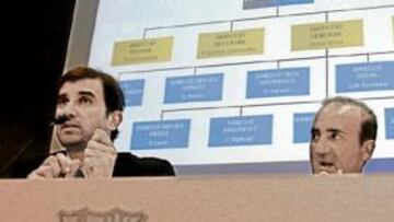 <b>ACTO. </b>Ferran Soriano y Alfons Godall, ante la prensa, ayer.