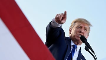 Former US President Donald Trump speaks during a rally to boost Ohio Republican candidates ahead of their May 3 primary election, at the county fairgrounds in Delaware, Ohio, U.S. April 23, 2022.