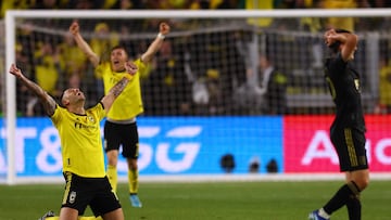 COLUMBUS, OHIO - DECEMBER 09: Christian Ramirez #17 of Columbus Crew celebrates after winning the 2023 MLS Cup against the Los Angeles FC at Lower.com Field on December 09, 2023 in Columbus, Ohio.   Maddie Meyer/Getty Images/AFP (Photo by Maddie Meyer / GETTY IMAGES NORTH AMERICA / Getty Images via AFP)