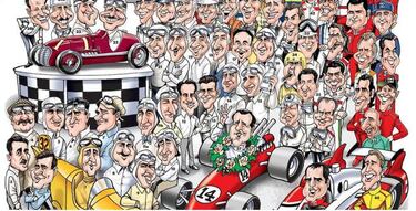 Montoya en la caricatura de los míticos ganadores de Indy 500