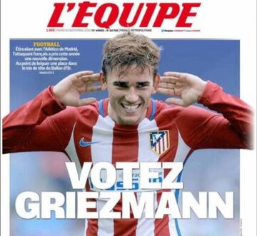 L'Èquipe pide los votos para Griezmann.