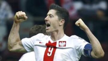 Poland's Robert Lewandowski celebrates after winning the Euro 2016 group D qualification soccer match against Republic of Ireland in Warsaw, Poland October 11, 2015. Poland won the match 2-1 to secure a place for Euro 2016. REUTERS/Kacper Pempel