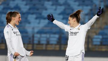 MADRID, 28/01/2023.- La delantera del Real Madrid Esther González celebra su gol ante el Athletic de Bilbao durante el partido de de 17 jornada de la Liga femenina que disputan este sábado en el estadio Alfredo Di Stefano de Madrid. EFE/ Juanjo Martin
