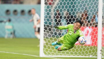 DOHA, QATAR - NOVEMBER 23: Shūichi Gonda of Japan in action during the FIFA World Cup Qatar 2022 Group E match between Germany and Japan at Khalifa International Stadium on November 23, 2022 in Doha, Qatar. (Photo by Nader Davoodi ATPImages/Getty Images)