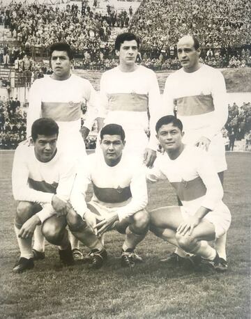 Cardona, Forneris, Ramos, Lezcano, Eulogio y Romero, históricos jugadores del Elche en la temporada 63/64.