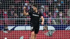 MADRID, SPAIN - FEBRUARY 16: Gonzalo Melero of Levante celebrates after scoring their side&#039;s first goal during the LaLiga Santander match between Club Atletico de Madrid and Levante UD at Estadio Wanda Metropolitano on February 16, 2022 in Madrid, Sp