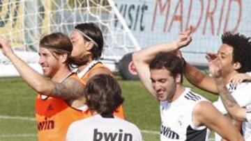 <b>RETORNO. </b>Higuaín, Marcelo y Di María regresaron ayer.