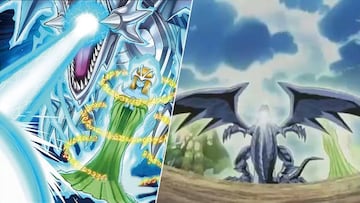 Izquierda: arte de Duende M&iacute;stico - Rel&aacute;mpago Blanco
 Derecha: fotograma del episodio 10 del anime Yu-Gi-Oh! Duel Monsters