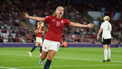 SOUTHAMPTON, ENGLAND - JULY 07: Guro Reiten of Norway celebrates a goal which was later disallowed for offside during the UEFA Women's Euro 2022 group A match between Norway and Northern Ireland at St Mary's Stadium on July 07, 2022 in Southampton, England. (Photo by Harriet Lander/Getty Images)