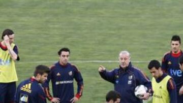 <b>TRABAJO. </b>Del Bosque durante un entrenamiento con la Selección en Las Rozas.