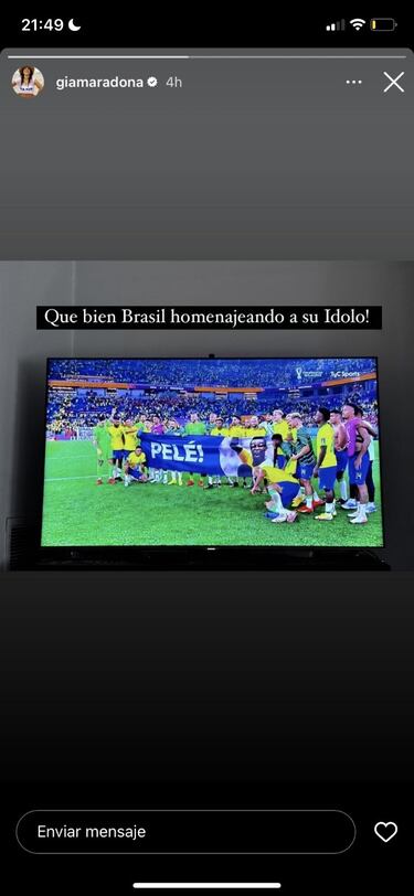 La hija de Maradona aplaude el gesto de Brasil con Pelé