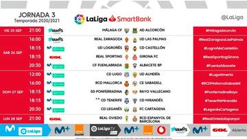 Horarios de Segunda en la J3: el Málaga-Alcorcón, en viernes, y el Oviedo-Espanyol, en lunes