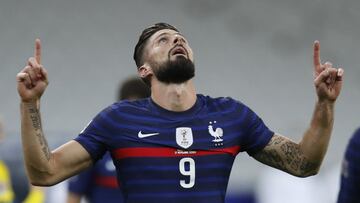 Soccer Football - UEFA Nations League - Group C - France v Sweden - Stade de France, Saint-Denis, France - November 17, 2020  France&#039;s Olivier Giroud celebrates scoring their first goal REUTERS/Gonzalo Fuentes