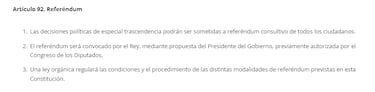 Qu dice el artculo 92 de la Constitucin al que Junts hace referencia para pedir un referndum