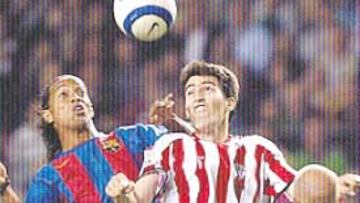 El lateral diestro del Athletic realizó un gran marcaje a Ronaldinho.