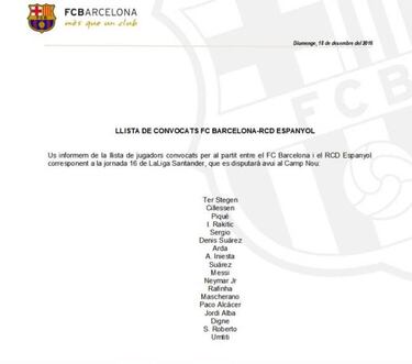 André Gomes dropped from the list for tonight's Catalan derby