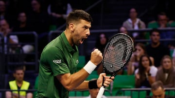 Tennis - ATP 250 - Hellenic Championship - Telekom Center Athens, Marousi, Greece - November 7, 2025 Serbia's Novak Djokovic reacts during his semi final match against Germany's Yannick Hanfmann REUTERS/Louiza Vradi