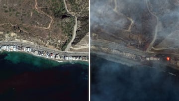 Una imagen va satlite muestra el antes y despus del incendio que azota Los ?ngeles. 