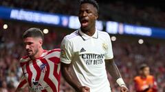 MADRID, SPAIN - SEPTEMBER 18: Vinicius Junior of Real Madrid reacts during the LaLiga Santander match between Atletico de Madrid and Real Madrid CF at Civitas Metropolitano Stadium on September 18, 2022 in Madrid, Spain. (Photo by Angel Martinez/Getty Images)