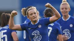 LONDON, ENGLAND - NOVEMBER 20: Erin Cuthbert of Chelsea celebrates after scoring her team's second goal during the FA Women's Super League match between Chelsea and Tottenham Hotspur at Stamford Bridge on November 20, 2022 in London, England. (Photo by Harriet Lander - Chelsea FC/Chelsea FC via Getty Images )