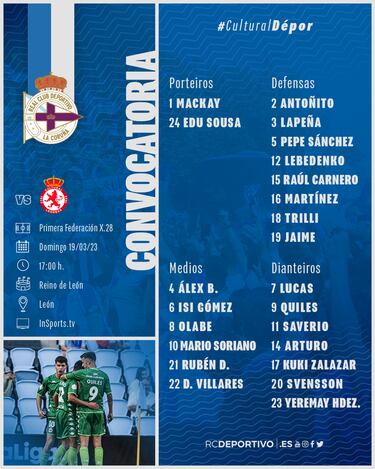 Antoñito entra en la lista del Depor ante la Cultural y apunta a titular
