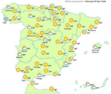El tiempo para los ltimos das del Puente de Diciembre 2016