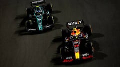 Fernando Alonso (Aston Martin AMR23) y Sergio Pérez (Red Bull RB19). Yeda, Arabia Saudí. F1 2023.