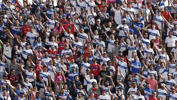 Futbol, Universidad Catolica vs Cobresal
Novena fecha, segunda vuelta Campeonato 2019.
Hinchas de Universidad Catolica alientan contra Cobresal durante el partido de primera division realizado en el estadio San Carlos de Apoquindo de Santiago, Chile.
06/10/2019
Marcelo Hernandez/Photosport
Football, Universidad Catolica vs Cobresal
Ninth date, second round Championship 2019.
Universidad Catolica's fans cheer against Cobresal during the first division football match held at the San Carlos de Apoquindo in Santiago, Chile.
06/10/2019
Marcelo Hernandez/Photosport