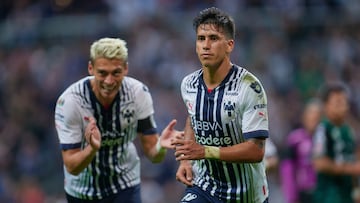 Maximiliano Meza festeja un gol de Rayados en la serie de Cuartos de Final contra Santos Laguna.