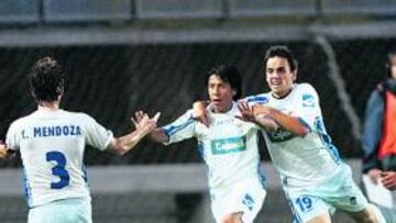 <b>CLAVE. </b>El gol de Brian Sarmiento en el último suspiro del encuentro en Las Palmas le dio tres puntos de oro a los azulinos