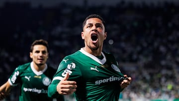 BARUERI, BRAZIL - MAY 11: Vitor Roque of Palmeiras celebrates his goal during the Campeonato Brasileiro Serie A match between Palmeiras and Sao Paulo at Arena Barueri on May 11, 2025 in Barueri, Brazil. (Photo by Ana Julia Guerreiro/Eurasia Sport Images/Getty Images)