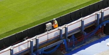 Así se encuentra el Santiago Bernabéu a dos días de su estreno. El club blanco jugará el 12 de septiembre frente al Celta de Vigo.