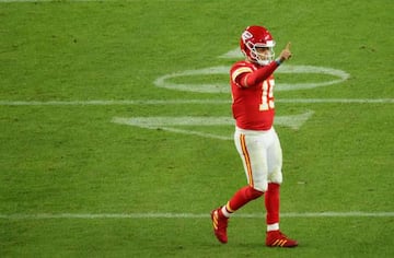 MIAMI, FLORIDA - FEBRUARY 02: Patrick Mahomes #15 of the Kansas City Chiefs reacts during the fourth quarter against the San Francisco 49ers in Super Bowl LIV at Hard Rock Stadium on February 02, 2020 in Miami, Florida.