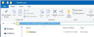 La dirección para encontrar la carpeta Database