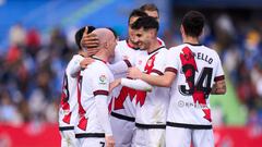 Isi, Trejo, Óscar Valentín y Camello celebran el 0-1 del Rayo.