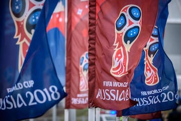 Russian hosts | Flags featuring the logo of the FIFA World Cup 2018 are seen outside Rostov Arena in the southern Russian city of Rostov-on-Don.