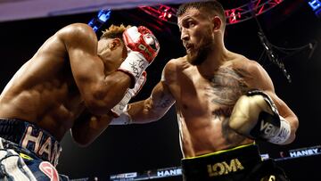 Las Vegas (United States), 21/05/2023.- Vasiliy Lomachenko (R) of Ukraine in action against Devin Haney (L) of the USA during their 12 round Undisputed Lightweight Championship fight at the MGM Garden Arena in Las Vegas, Nevada, USA, 20 May 2023. (Ucrania, Estados Unidos) EFE/EPA/ETIENNE LAURENT

