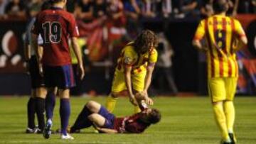 Sisi, jugador del Osasuna, en el momento de su lesi&oacute;n.