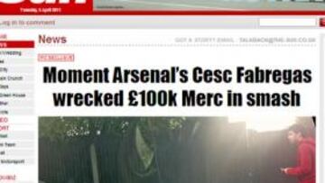 Así quedó el coche de Cesc tras su accidente de ayer