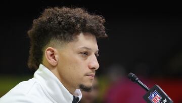 NEW ORLEANS, LOUISIANA - FEBRUARY 03: Patrick Mahomes #15 of the Kansas City Chiefs addresses the media during Super Bowl LIX Opening Night at Caesars Superdome on February 03, 2025 in New Orleans, Louisiana. Jonathan Bachman/Getty Images/AFP (Photo by Jonathan Bachman / GETTY IMAGES NORTH AMERICA / Getty Images via AFP)