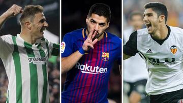 Joaqu&iacute;n, Luis Su&aacute;rez y Guedes, jugadores del Betis, Barcelona y Valencia. 