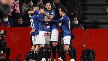 El Alavés celebra el gol de Luis Rioja.