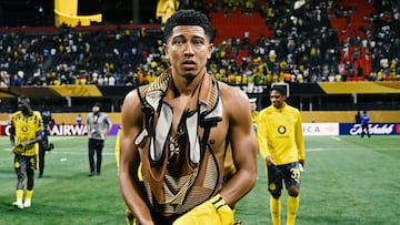 ATLANTA, GEORGIA - JULY 01: Jobe Bellingham #77 of Borussia Dortmund looks on after the team's victory during the FIFA Club World Cup 2025 round of 16 match between Borussia Dortmund and CF Monterrey at Mercedes-Benz Stadium on July 01, 2025 in Atlanta, Georgia. (Photo by Shaun Botterill - FIFA/FIFA via Getty Images)