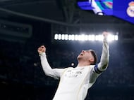 Fede Valverde celebra uno de sus goles al Manchester City.