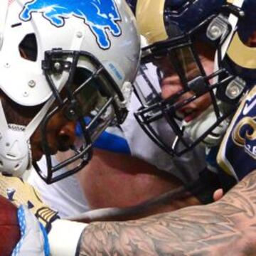 Joique Bell y James Laurinaitis casco contra casco. Un pequeño detalle en un deporte de pequeños detalles.