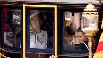 Britain's Catherine, Princess of Wales, Prince George, Princess Charlotte and Prince Louis attend the Trooping the Colour parade to honour Britain's King Charles on his official birthday in London, Britain, June 15, 2024. REUTERS/Hollie Adams