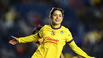 Scarlett Camberos celebrates her goal 7-0 of America during the 2nd round match between America and Queretaro as part of the Torneo Clausura 2025 Liga MX Femenil at Ciudad de los Deportes Stadium on January 10, 2025 in Mexico City, Mexico.