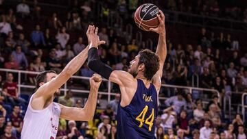Ante Tomic, #44 of FC Barcelona Lassa during the Liga Endesa match between Fc Barcelona Lassa and Tecnyconta Zaragoza at Palau Blaugrana, in Barcelona, Spain, on May 24, 2018.