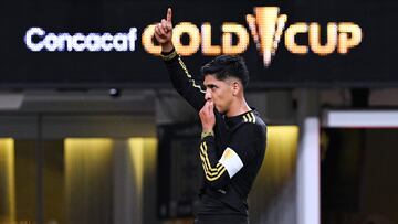 Edson Alvarez celebrates his goal 1-0 of Mexico during the match Mexico National (Mexico) and Dominican Republic as part to 2025 Concacaf Gold Cup Group A, at SoFi Stadium, on June 14, 2025 on Inglewood, Los Angeles California, United States.