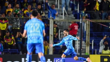 Angel Correa celebrates his goal 1-3 of Tigres during the 8th round match between America and Tigres UANL as part of the Liga BBVA MX Varonil, Torneo Clausura 2026 at Ciudad de los Deportes Stadium, on February 28, 2026 in Mexico City, Mexico.